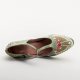 Daisy Embroidered T-Straps (Green)